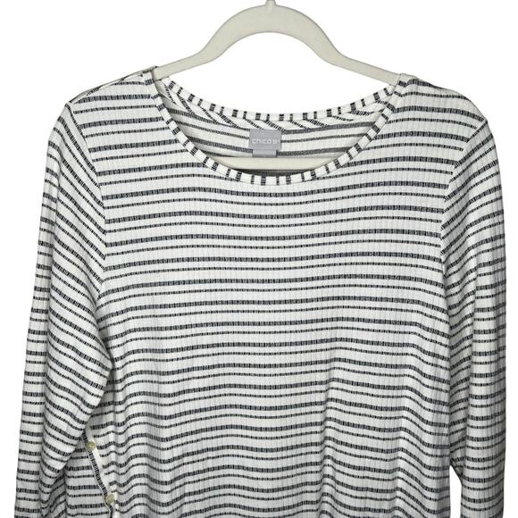 Chico's Striped Long Sleeved Side Button Tunic Size 2 Large - Picture 2 of 7